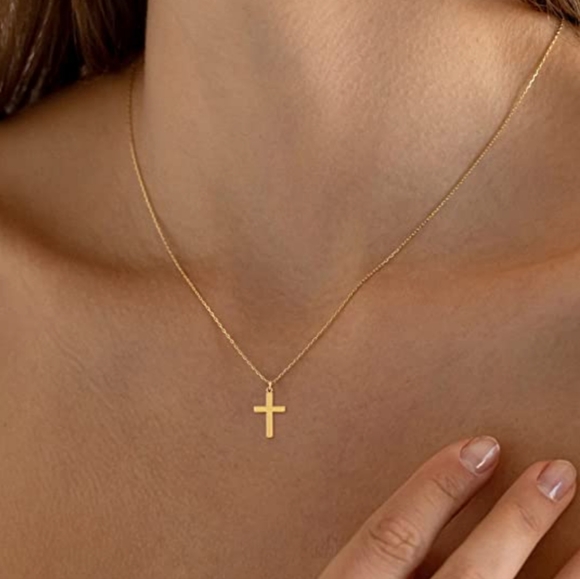 Simple 18k Gold Cross Necklace - Picture 5 of 5